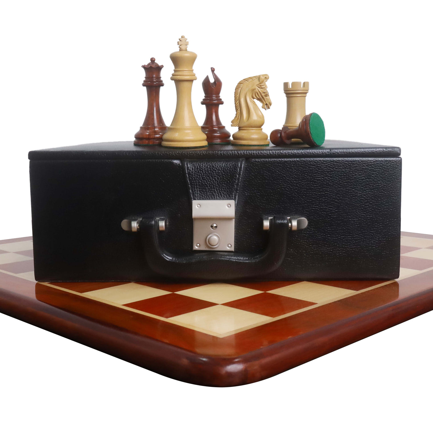 Combo of Repro 2016 Sinquefield Staunton Chess Set - Pieces in Bud Rosewood Pieces with Board and Box