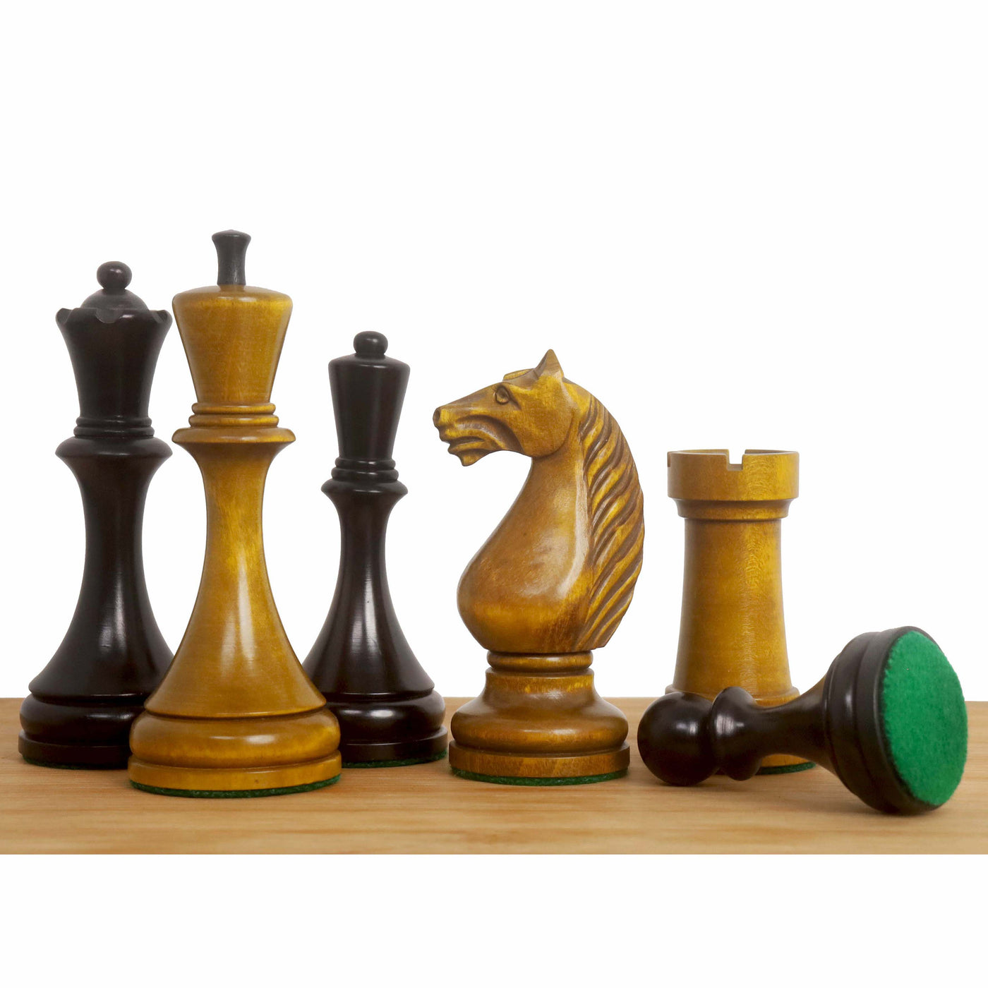 1935 Botvinnik Flohr-II Soviet Chess Pieces Only Set -Distress Antiqued Boxwood & Ebonised Boxwood- 4.4" King