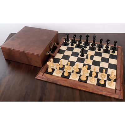 Edinburgh Northern Upright Pre-Staunton Chess Set Combo - Pieces in Ebonised Boxwood with Board and Box