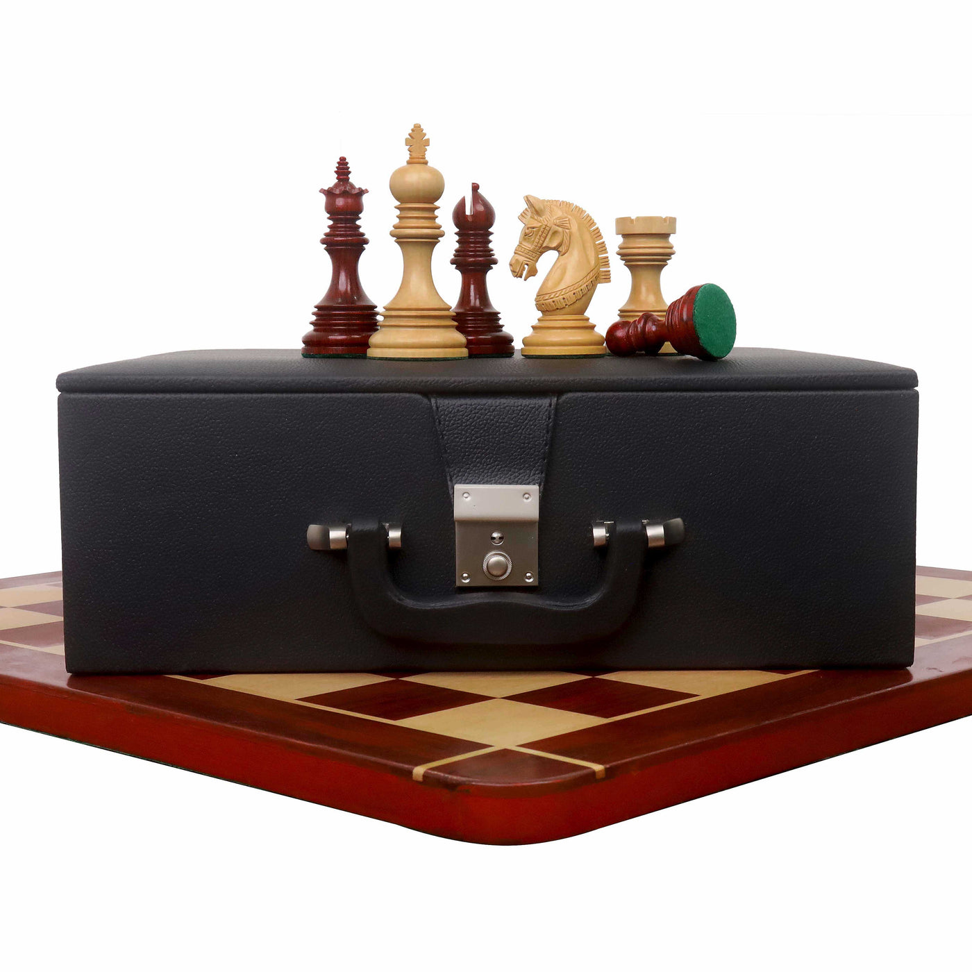 Combo of 4.1" Stallion Staunton Luxury Chess Set - Pieces in Bud Rose Wood with Board and Box