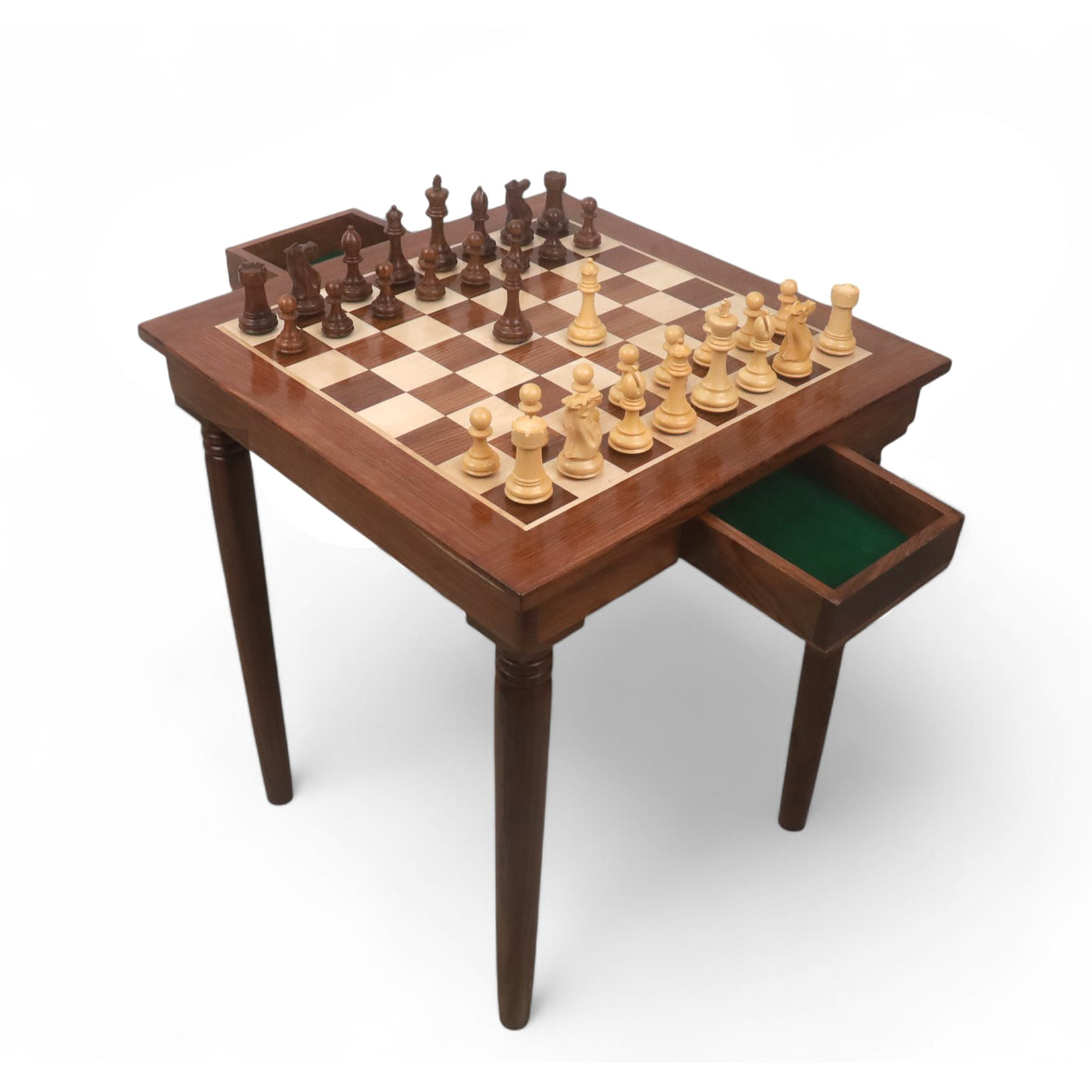 Combo of 23" Tournament Golden Rosewood & Maple Chess Board Table with Drawers - 27" Height with 4.1" Pro Staunton Weighted Sheesham wood Chess Pieces