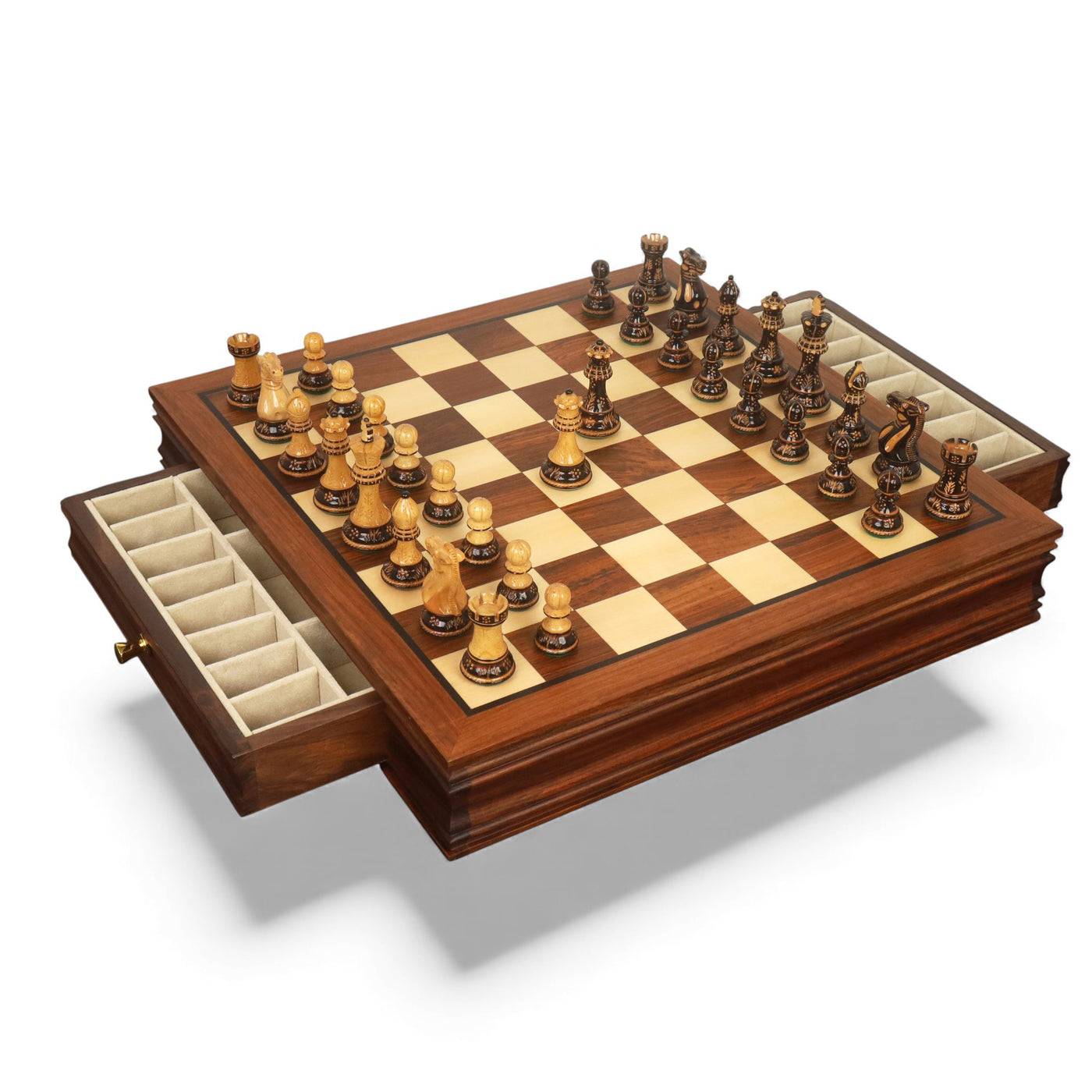 Combo of 20” Legacy Golden Rosewood Chess Board with 4” Professional Staunton Pieces (Gloss Finish)