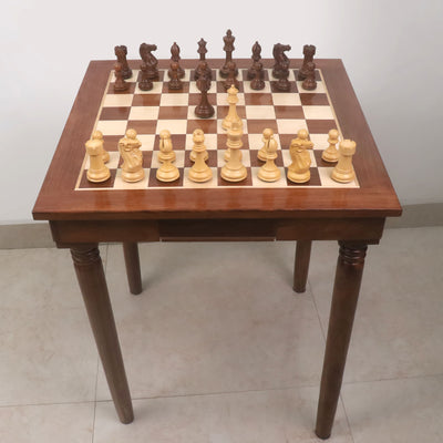 Combo of 23" Tournament Golden Rosewood & Maple Chess Board Table with Drawers - 27" Height with 4.1" Pro Staunton Weighted Sheesham wood Chess Pieces