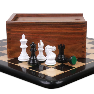 3" Pro Staunton Black & White Painted Wooden Combo Chess Set with 17" Ebony Chess board & Golden Rosewood Storage Box