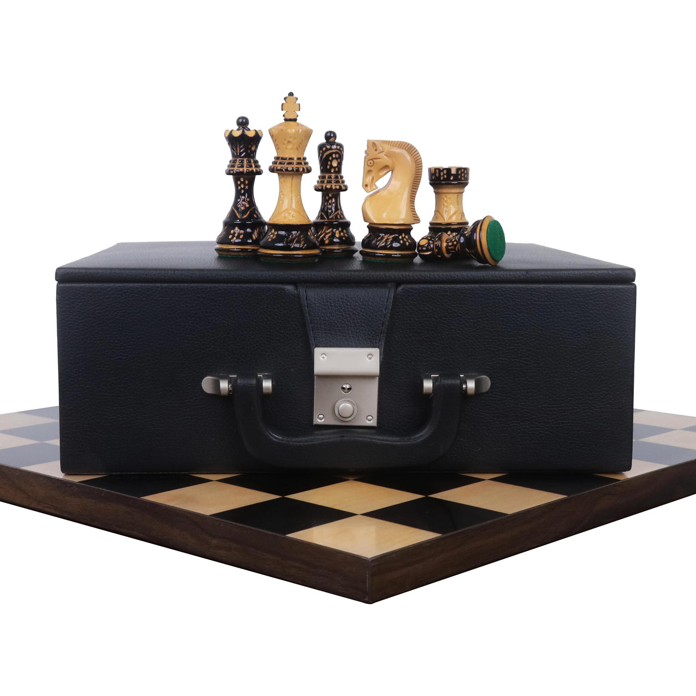 Combo of 3.75" Artisan Carving Burnt Zagreb Chess Set with Board and Box