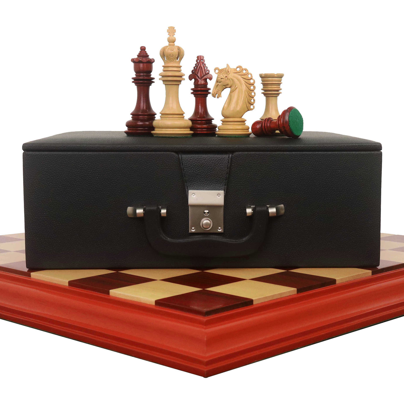 Combo of 4.5" Carvers' Art Luxury Chess Set - Pieces in Bud Rosewood with Board and Box