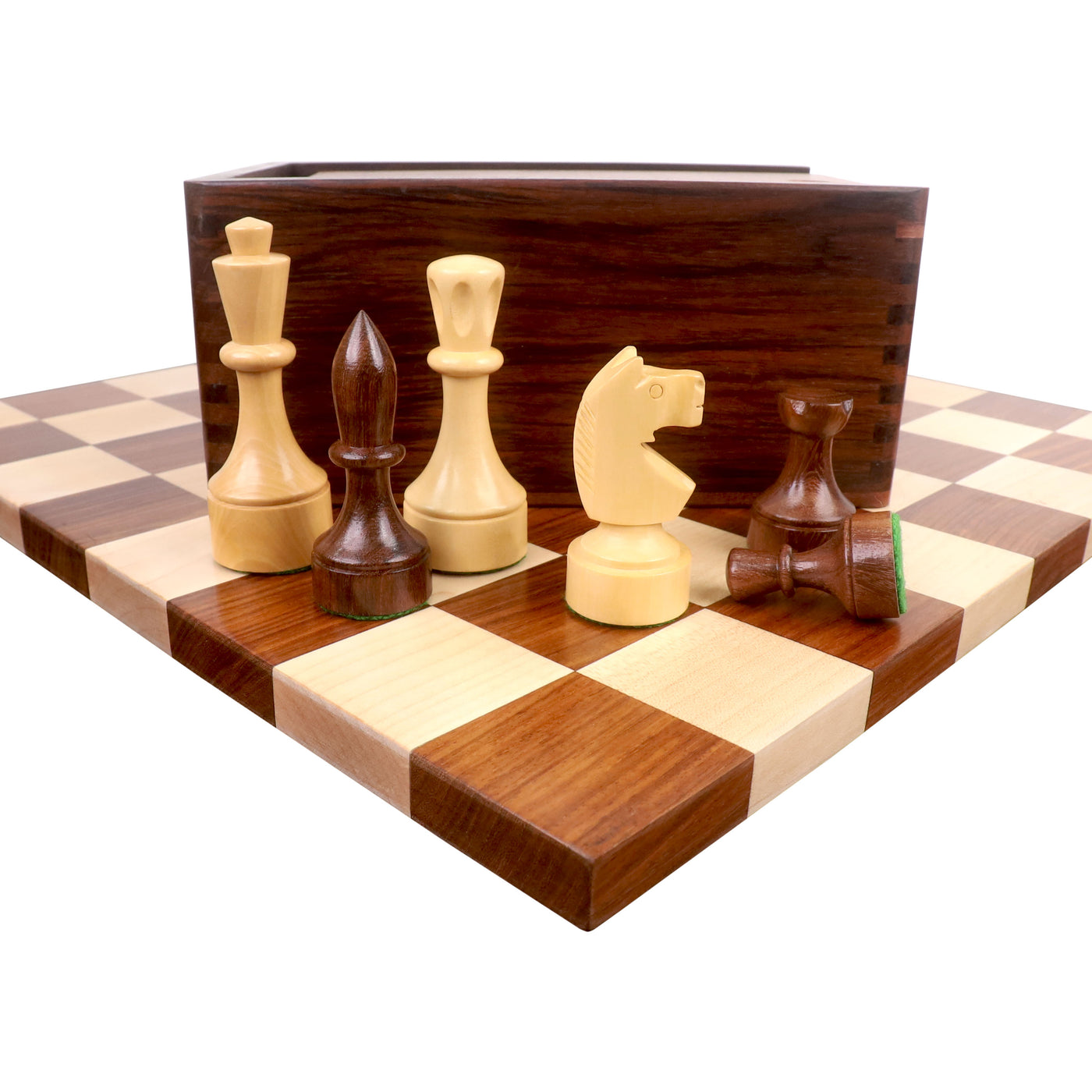 3.8" Bundesform German Staunton Chess set- Chess Pieces with Board and Box - Golden Rosewood