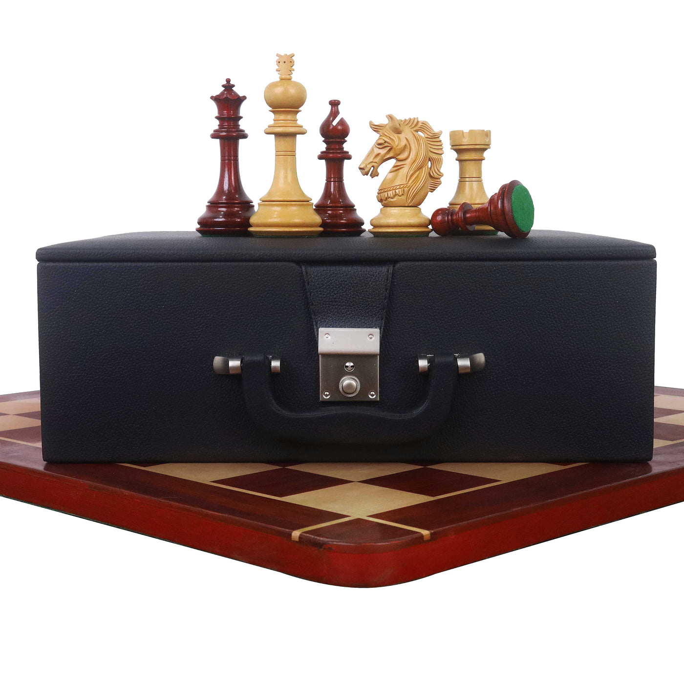 Combo of 4.6" Prestige Luxury Staunton Chess Set - Pieces in Bud Rosewood with Board and Box