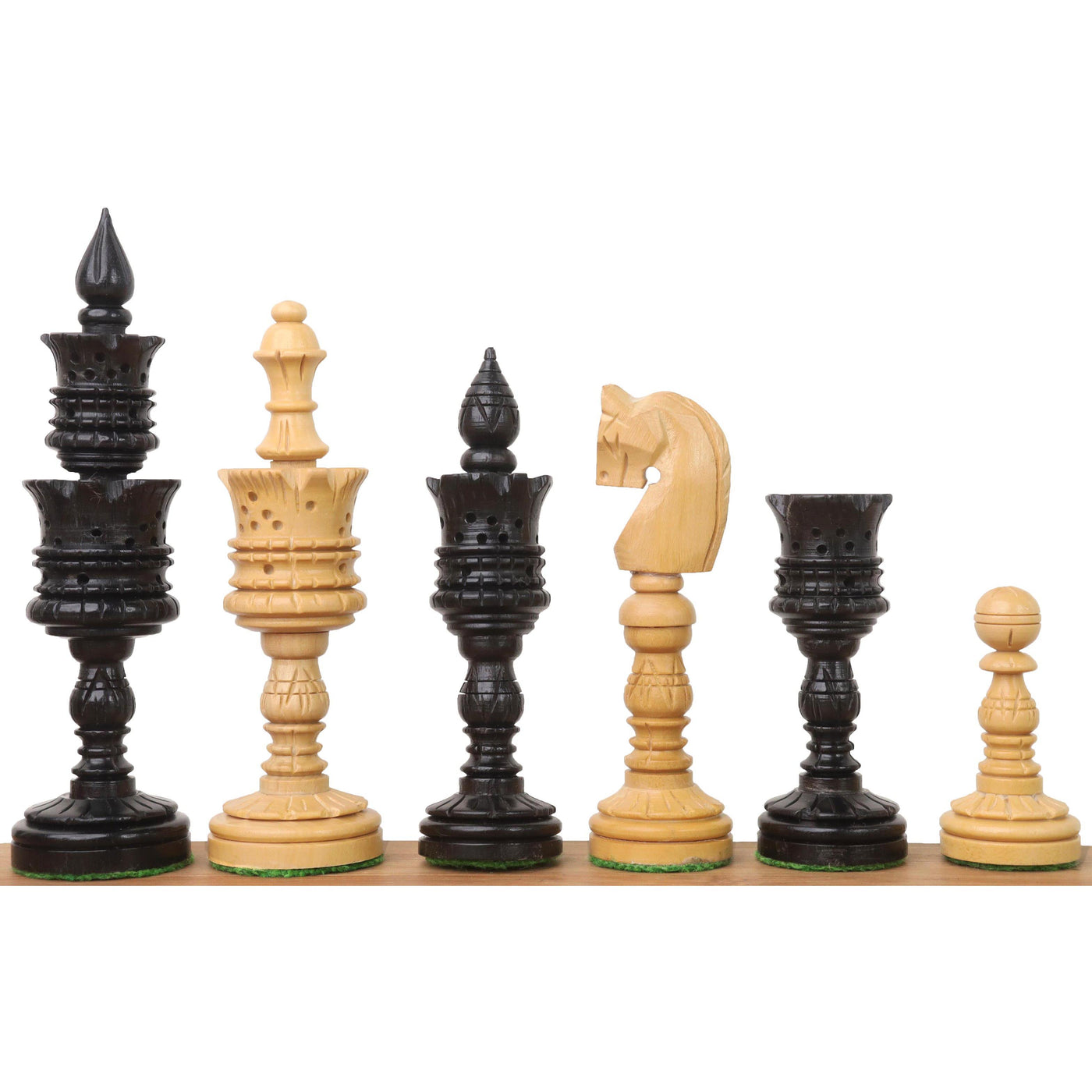 4.7" Hand Carved Lotus Series Chess Set - Chess Pieces Only in Weighted Ebony Wood