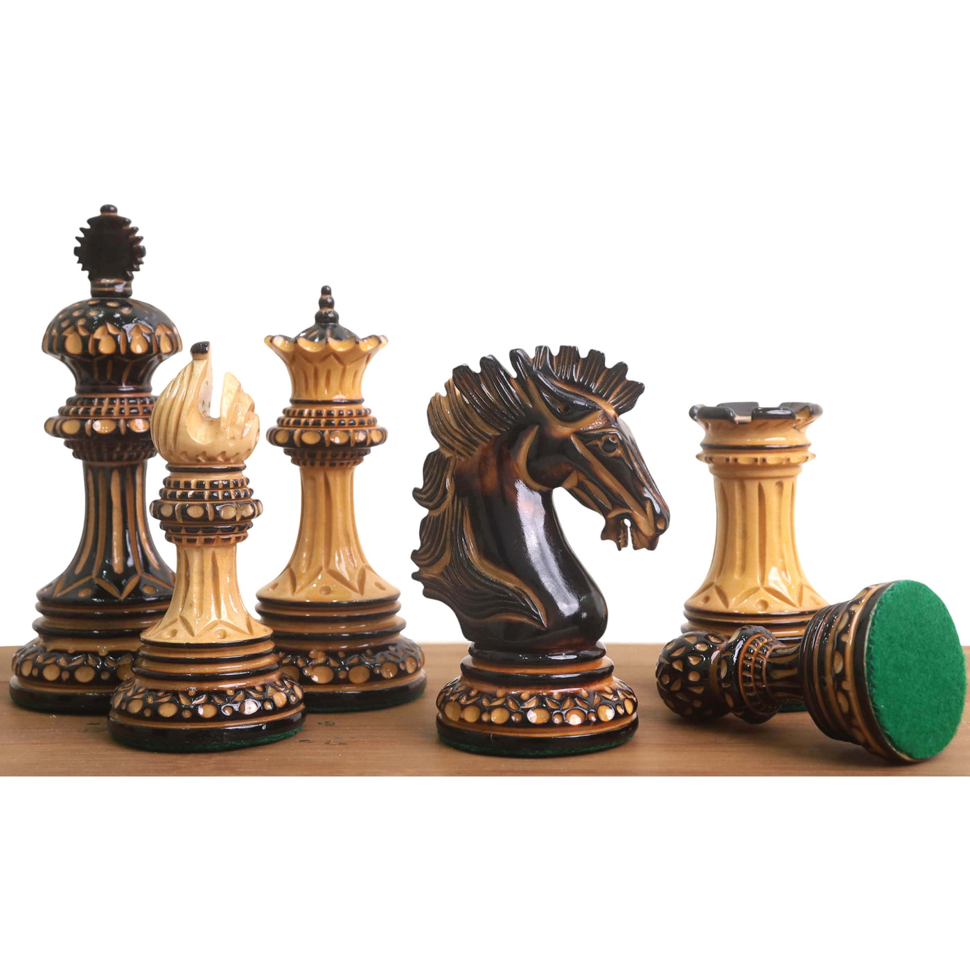 Slightly Imperfect Alexandria Luxury Staunton Burnt Carving Chess Set- Chess Pieces Only - Triple Weighted - Lacquered Boxwood