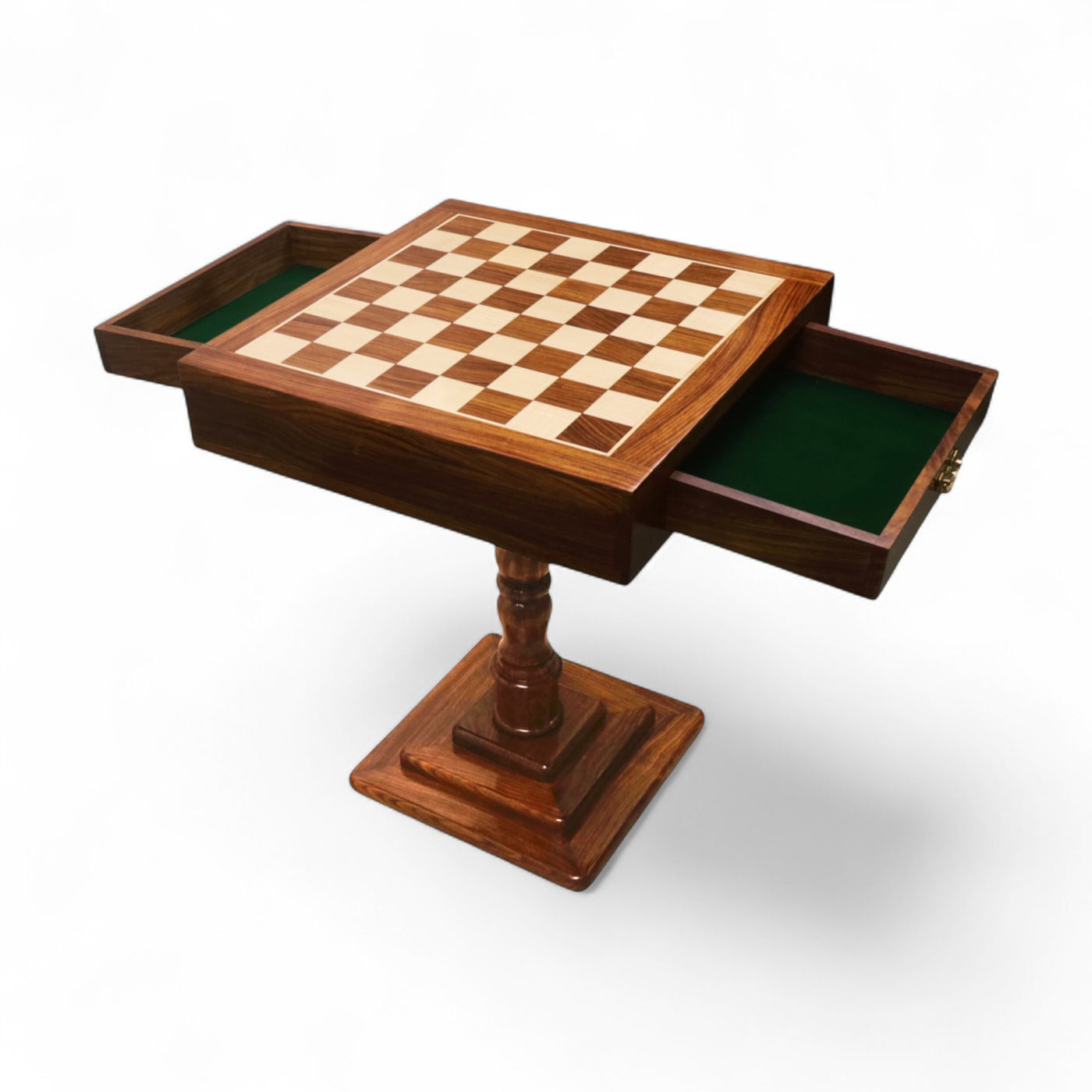 20" Monarch Series Chess Board Table with Drawers - 25" Height- Golden Rosewood & Maple