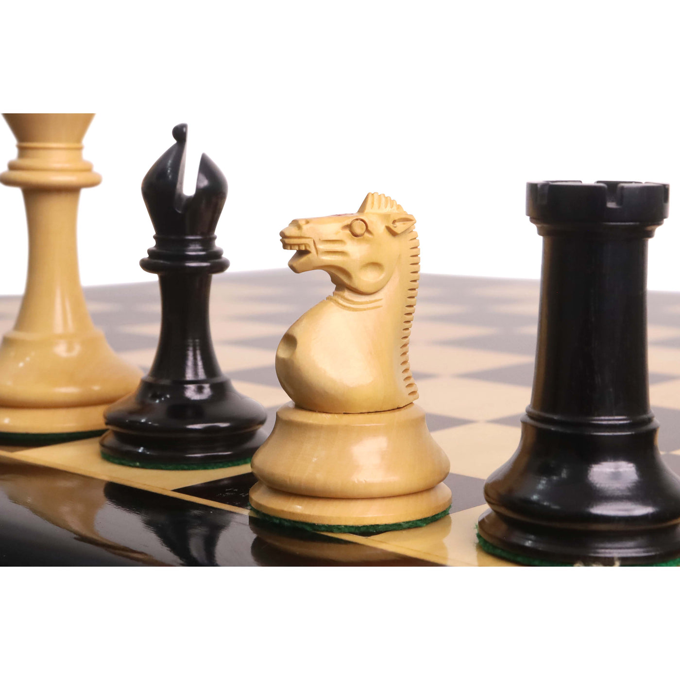Slightly Imperfect 3.5" Circa 1856 Anderssen Dropjaw Staunton Chess Set - Chess Pieces Only - Ebony & Boxwood