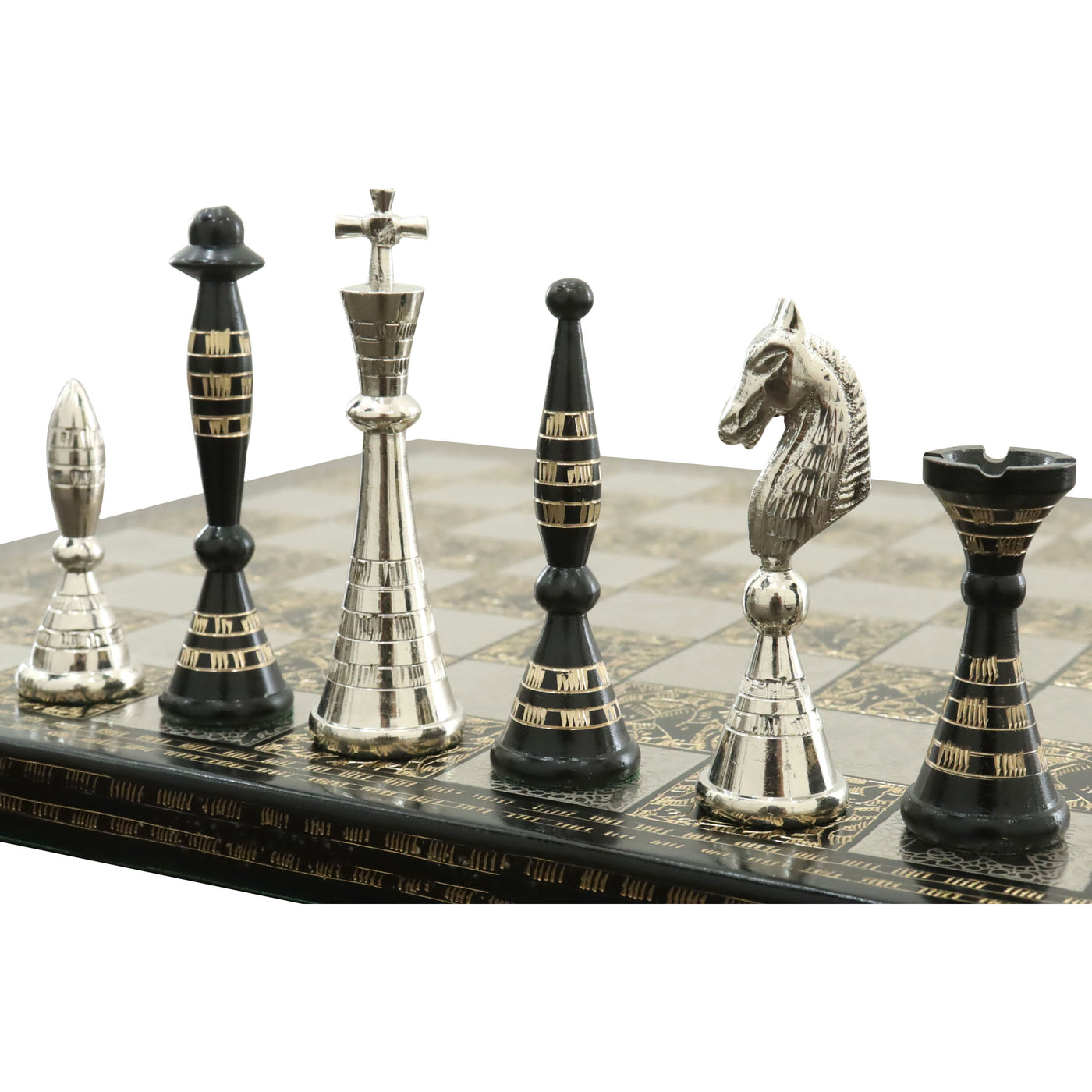 Solid Brass Metal Tribal Artwork Warli Luxury Chess Pieces & Board Set- 12"