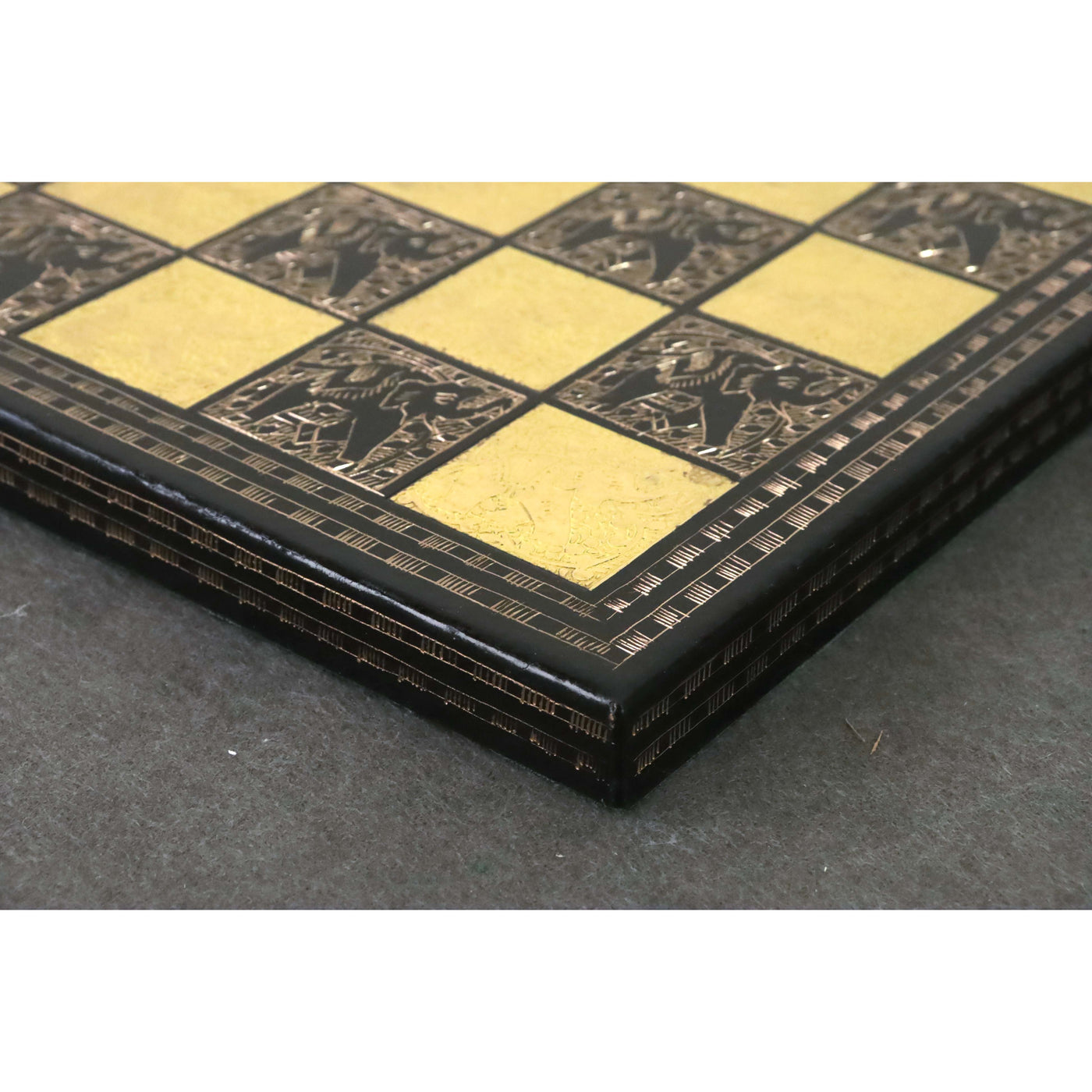 Soviet Inspired Brass Metal Luxury Chess Pieces & Board Set- 14" - Black & Gold - Unique Art