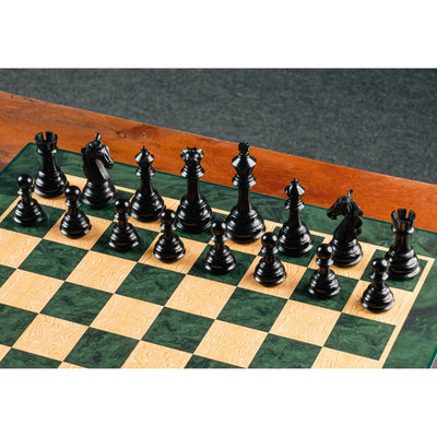 Deluxe 22" Green Ash Burl Printed Chess Board with Rare Columbian Pieces in Ebony Wood