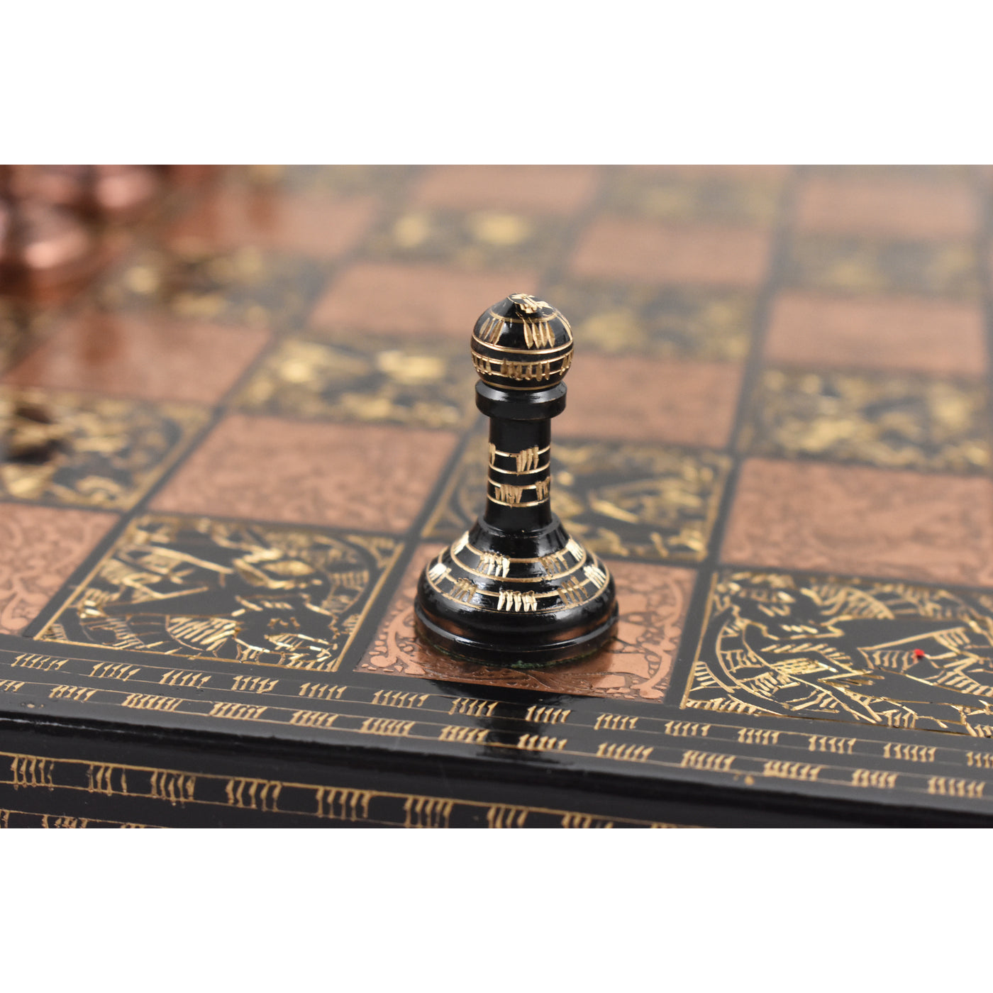 12" Brass Metal Luxury Chess Pieces & Board Set- French Staunton -Copper & Black