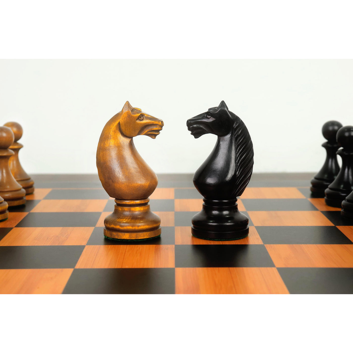 1935 Botvinnik Flohr-II Soviet Chess Pieces Only Set -Distress Antiqued Boxwood & Ebonised Boxwood- 4.4" King