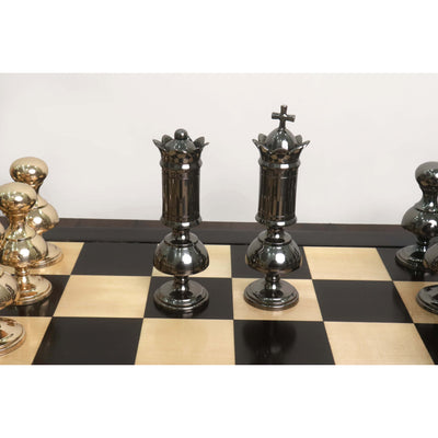 6” Giant Victorian Series Brass Metal Luxury Combo Chess Set - Pieces in Metal with 25" Ebony Wood  Chess board