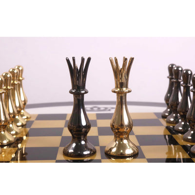 17" Minimalist Brass Metal Luxury Chess Pieces, Board and Table Set - 21" Height