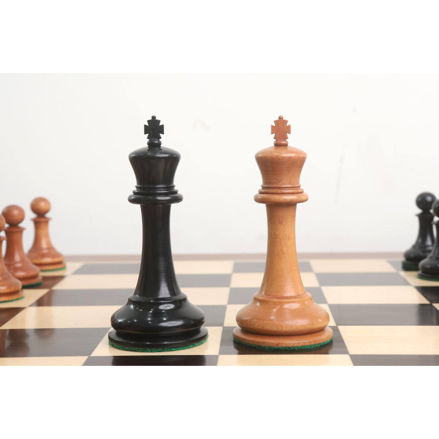 Combo of 1849 Cooke Type Staunton Chess Set - Pieces in Ebony Wood & Antiqued Boxwood with Board and Box