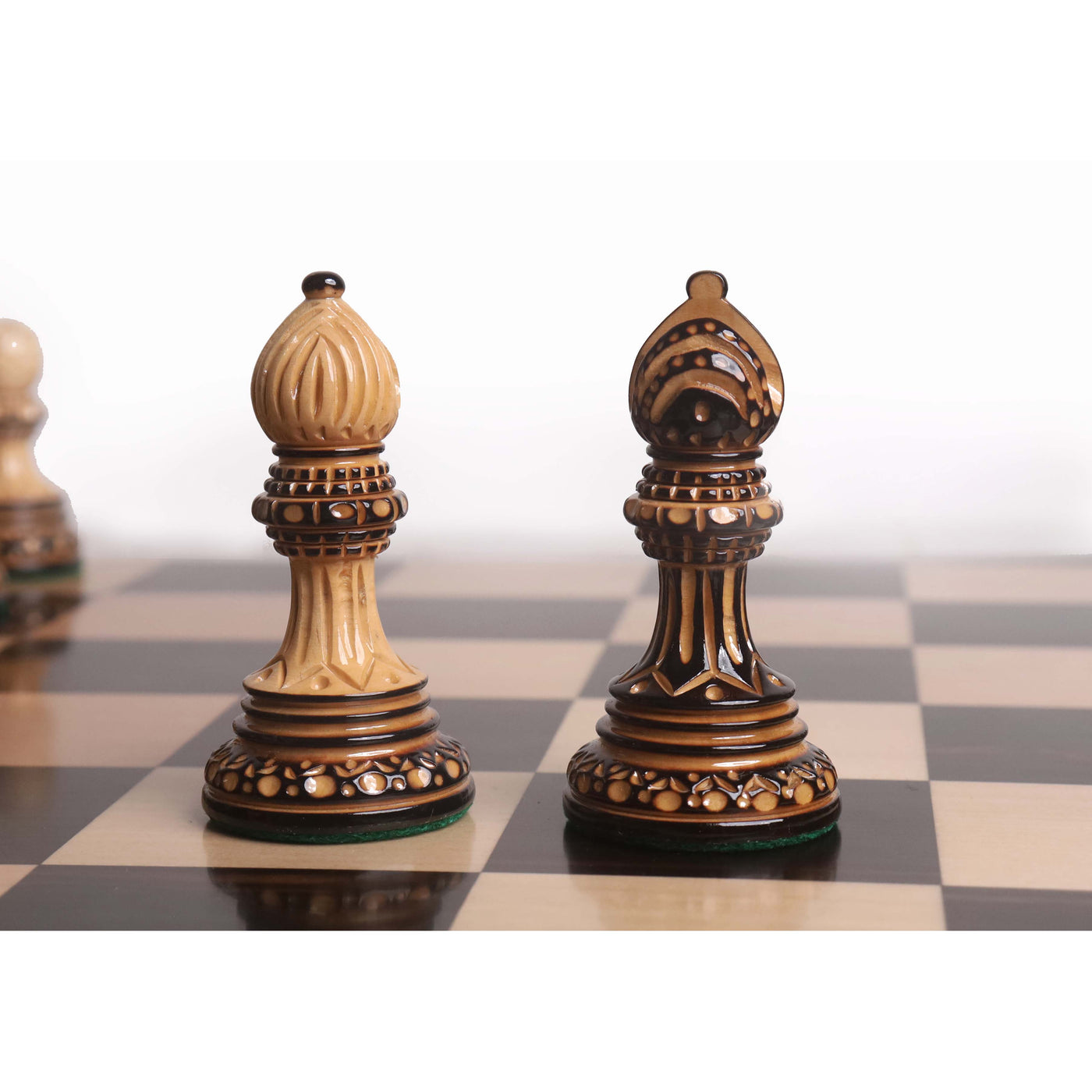 Slightly Imperfect Alexandria Luxury Staunton Burnt Carving Chess Set- Chess Pieces Only - Triple Weighted - Lacquered Boxwood