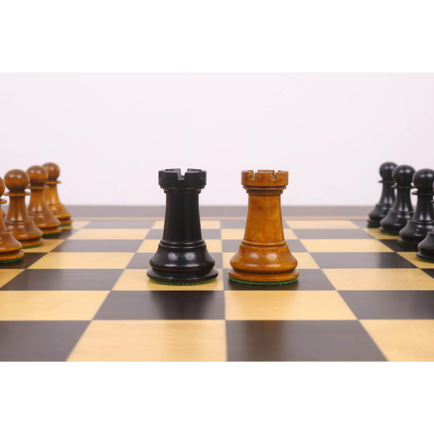 3.6" Golden Castle Craftsman Reproduction Chess Set - Chess Pieces Only - Antiqued & Ebonised Boxwood