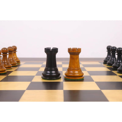 3.6" Golden Castle Craftsman Reproduction Chess Set - Chess Pieces Only - Antiqued & Ebonised Boxwood