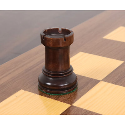 Combo of 1950s' Fischer Dubrovnik Chess Set - Pieces in Mahogany Stained & Boxwood with 21" Chess Board and Leatherette Coffer Storage Box