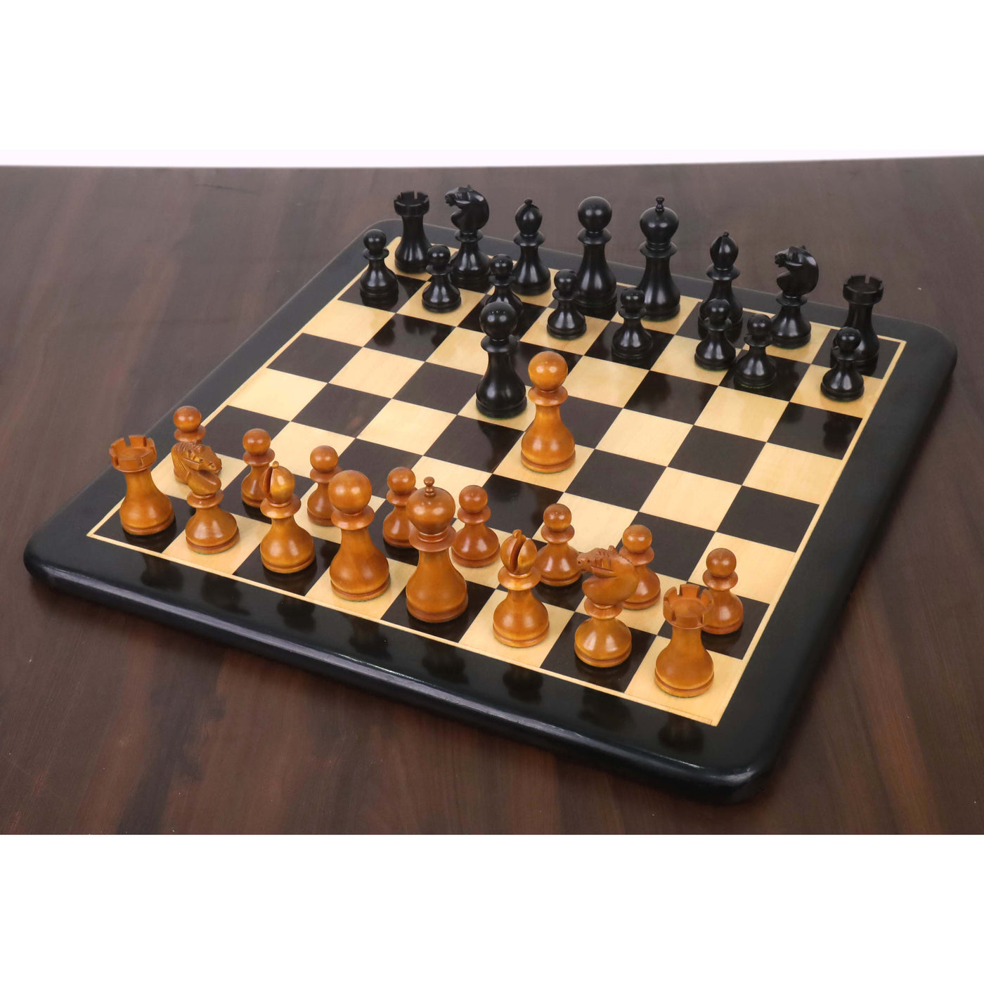 3.6" English Dublin Pattern Chess Set- Chess Pieces Only - Antiqued & Ebonised Boxwood