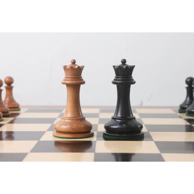 Combo of 1849 Cooke Type Staunton Chess Set - Pieces in Ebony Wood & Antiqued Boxwood with Board and Box