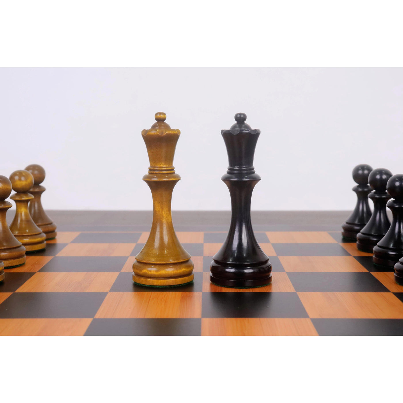 1935 Botvinnik Flohr-II Soviet Chess Pieces Only Set -Distress Antiqued Boxwood & Ebonised Boxwood- 4.4" King