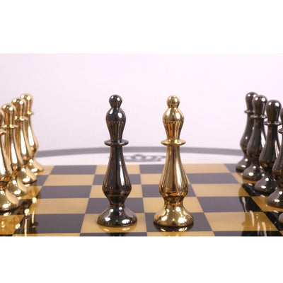 17" Minimalist Brass Metal Luxury Chess Pieces, Board and Table Set - 21" Height