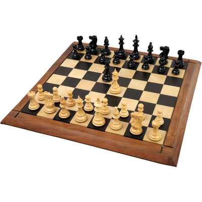 3.7" British Staunton Weighted Chess Set - Chess Pieces Only-  Ebonised Boxwood