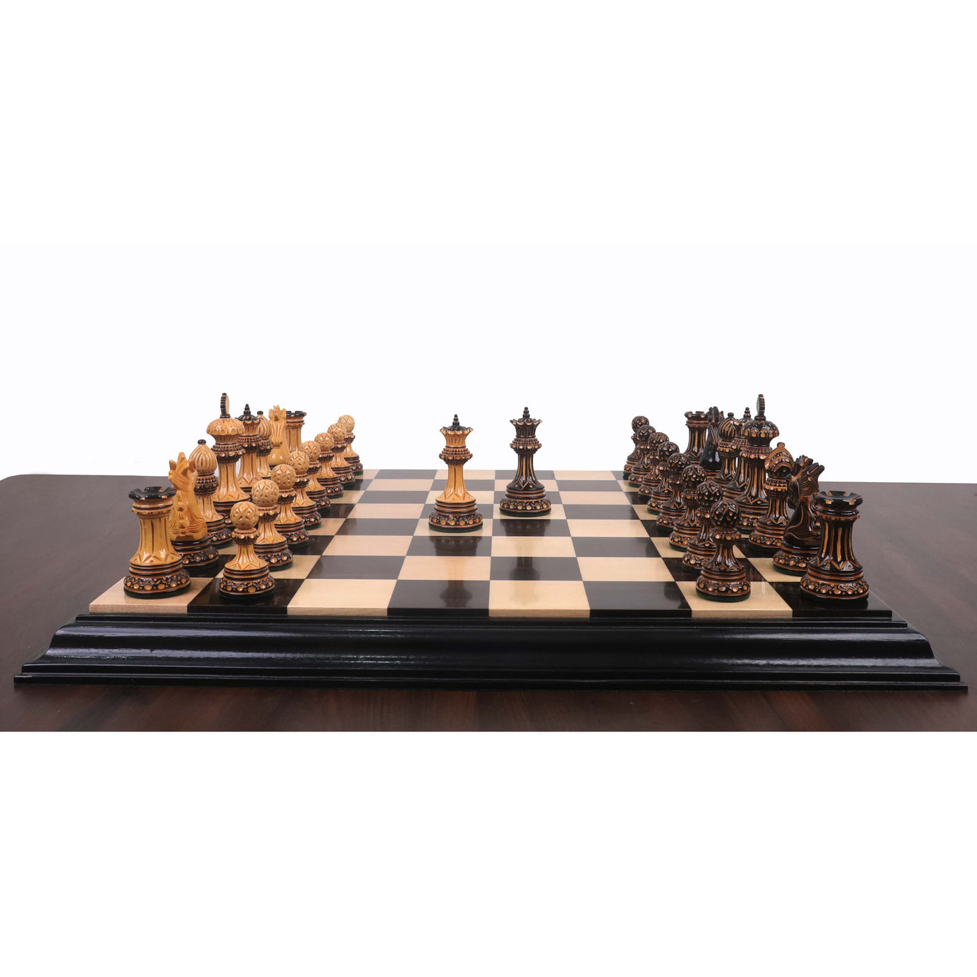 Slightly Imperfect Alexandria Luxury Staunton Burnt Carving Chess Set- Chess Pieces Only - Triple Weighted - Lacquered Boxwood