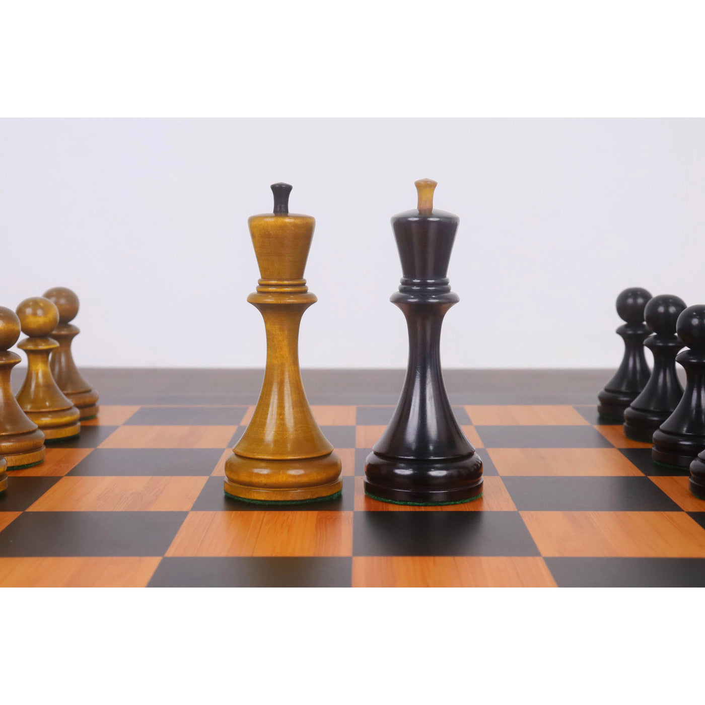 1935 Botvinnik Flohr-II Soviet Chess Pieces Only Set -Distress Antiqued Boxwood & Ebonised Boxwood- 4.4" King
