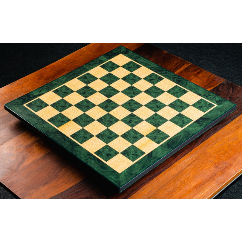 Deluxe 22" Green Ash Burl Printed Chess Board with Rare Columbian Pieces in Ebony Wood