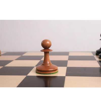 19th century B & Co Reproduced Luxury Chess Set- Chess Pieces Only- Ebony Wood & Antiqued Boxwood– 4.2″ King