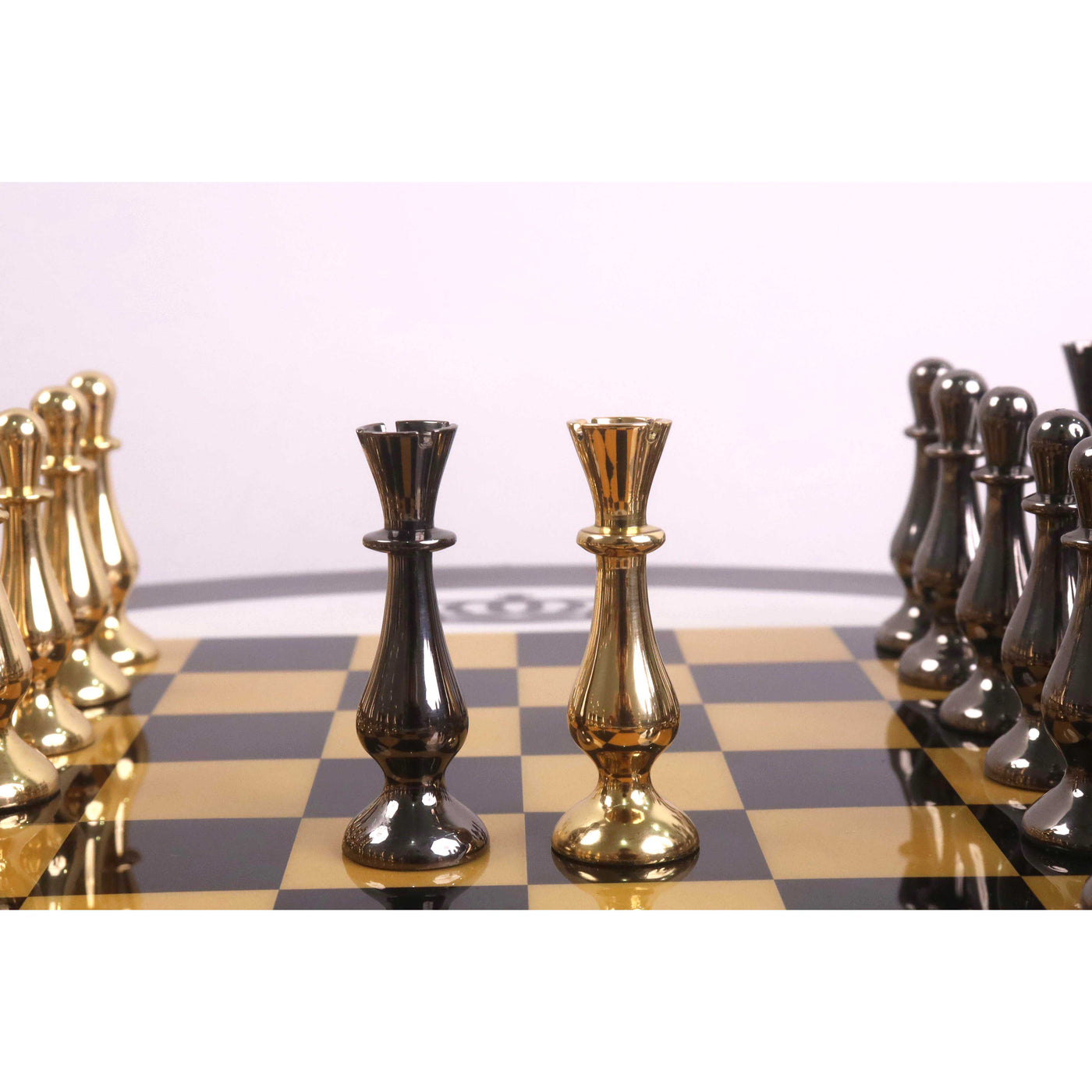 17" Minimalist Brass Metal Luxury Chess Pieces, Board and Table Set - 21" Height