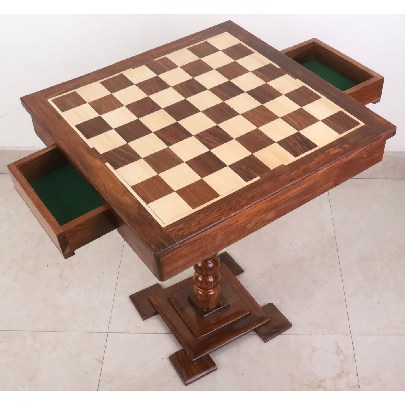 20" Wooden Chess Board Table with Staunton Chess Pieces - Golden Rosewood & Maple