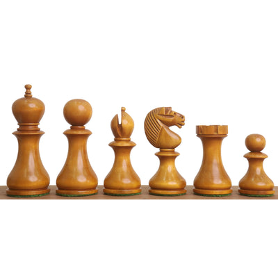 Combo of 3.6" English Dublin Pattern Set - Pieces in Antiqued Boxwood with Chess Board & Storage Box