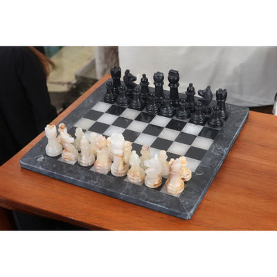 Onyx Marble Chess Pieces & Board Combo Set - 12" - Black and White Stone