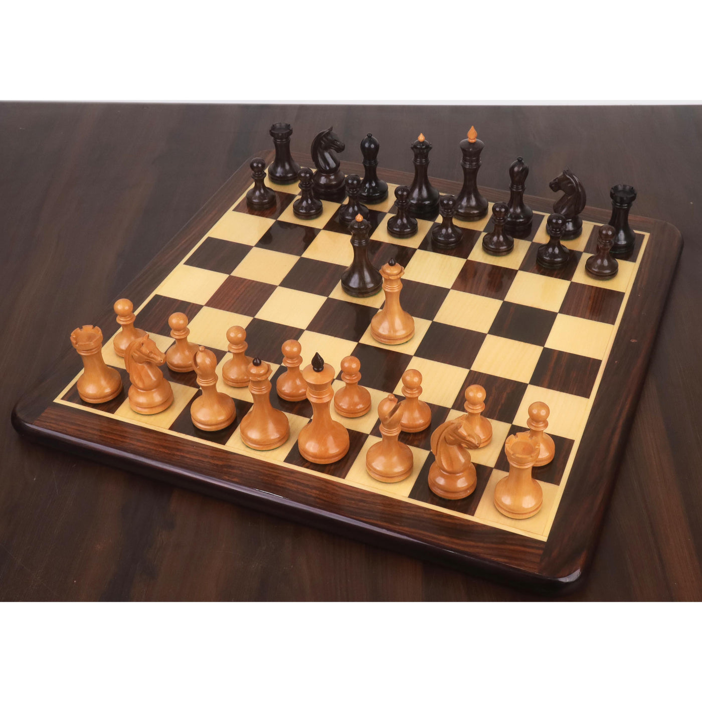 3.8" Candidates Series Minimalist Chess Set- Chess Pieces Only- Rosewood & Antiqued Boxwood