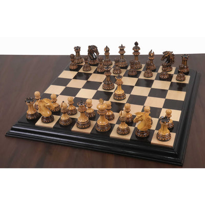 Alexandria Luxury Staunton Burnt Carving Chess Set- Chess Pieces Only - Triple Weighted - Lacquered Boxwood