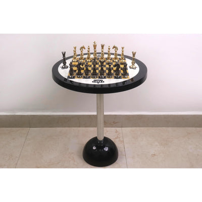 17" Minimalist Brass Metal Luxury Chess Pieces, Board and Table Set - 21" Height