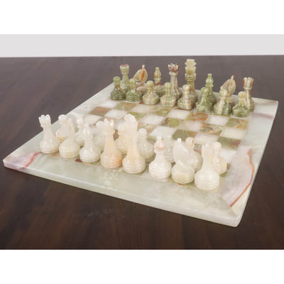 Onyx Marble & Stone Chess Pieces & Board Combo Set - 15" - Handcrafted Chess Set