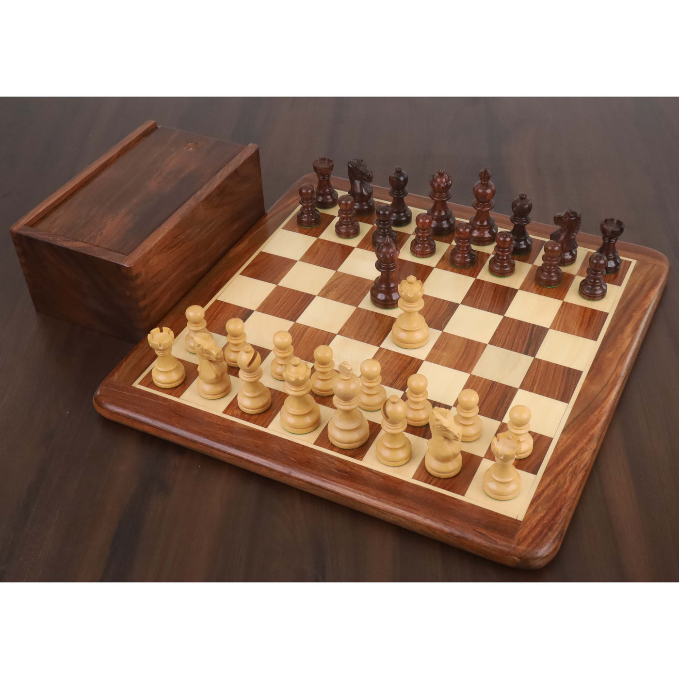 Slightly Imperfect 3.3" Taj Mahal Staunton Chess Set- Chess Pieces Only - Rosewood & Boxwood