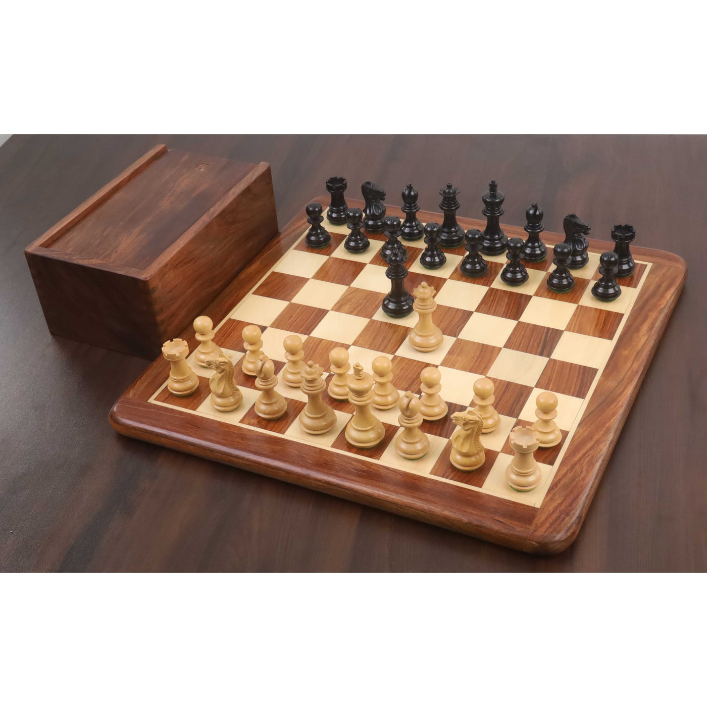 Slightly Imperfect 3.2" Laughing Knight Staunton Chess Set- Chess Pieces Only - Weighted Ebonised Boxwood