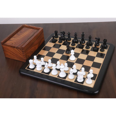 3" Pro Staunton Black & White Painted Wooden Combo Chess Set with 17" Ebony Chess board & Golden Rosewood Storage Box