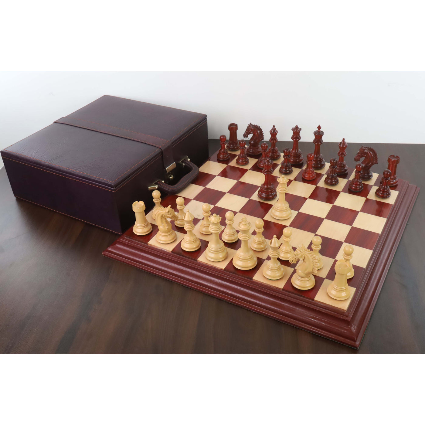 4.5" Tilted Knight Luxury Staunton Chess Set - Chess Pieces Only -Bud Rosewood & Boxwood