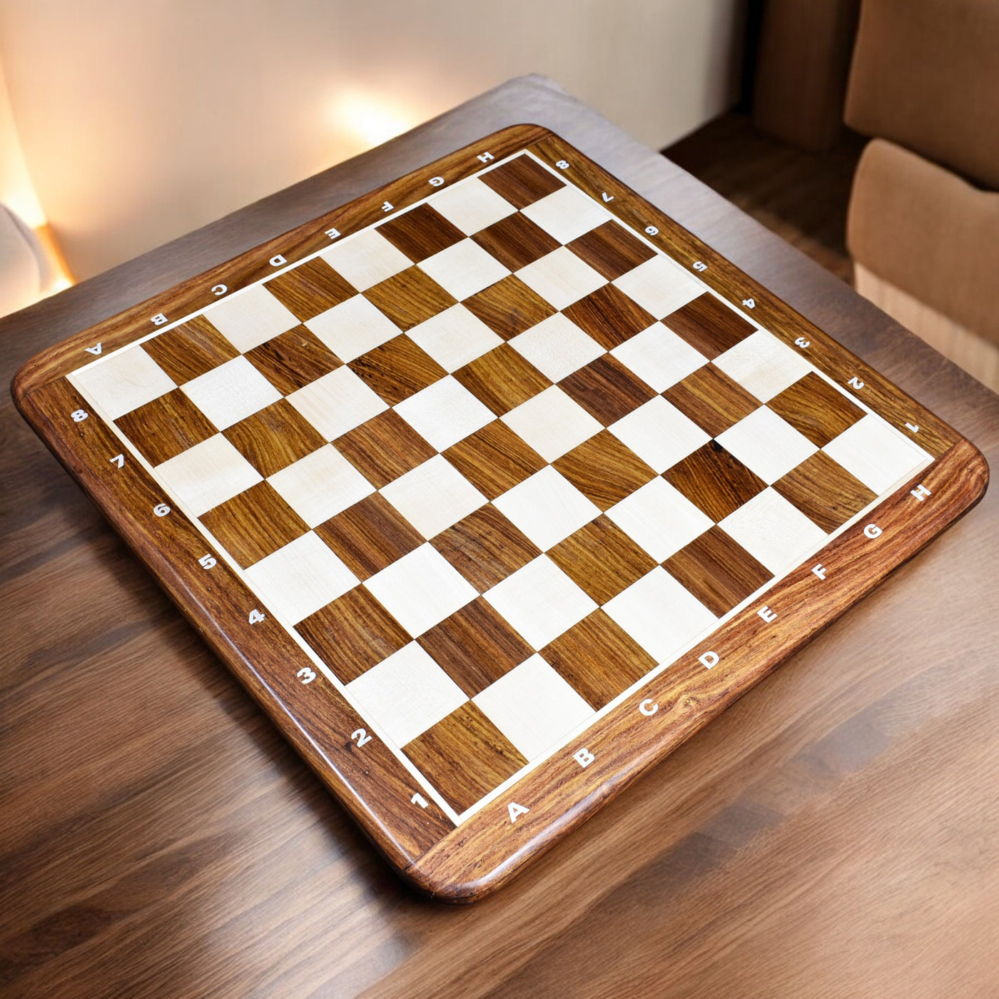 17" Inlaid Wood Chess board -Golden Rosewood & Maple - Algebraic Notations